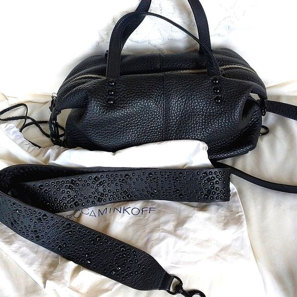 Rebecca Minkoff Leather Satchel With Studded Guitar Strap 🖤Black - Picture 9 of 16